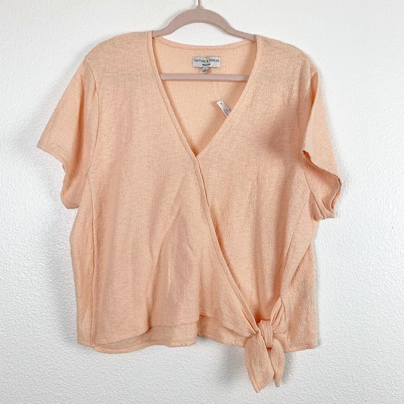 Madewell Tops - Madewell Peach Short Sleeve Wrap Front Tie Top 2X